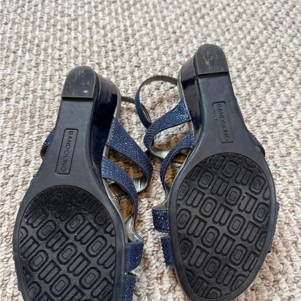 Bandolino Navy Glitter Wedge Sandals